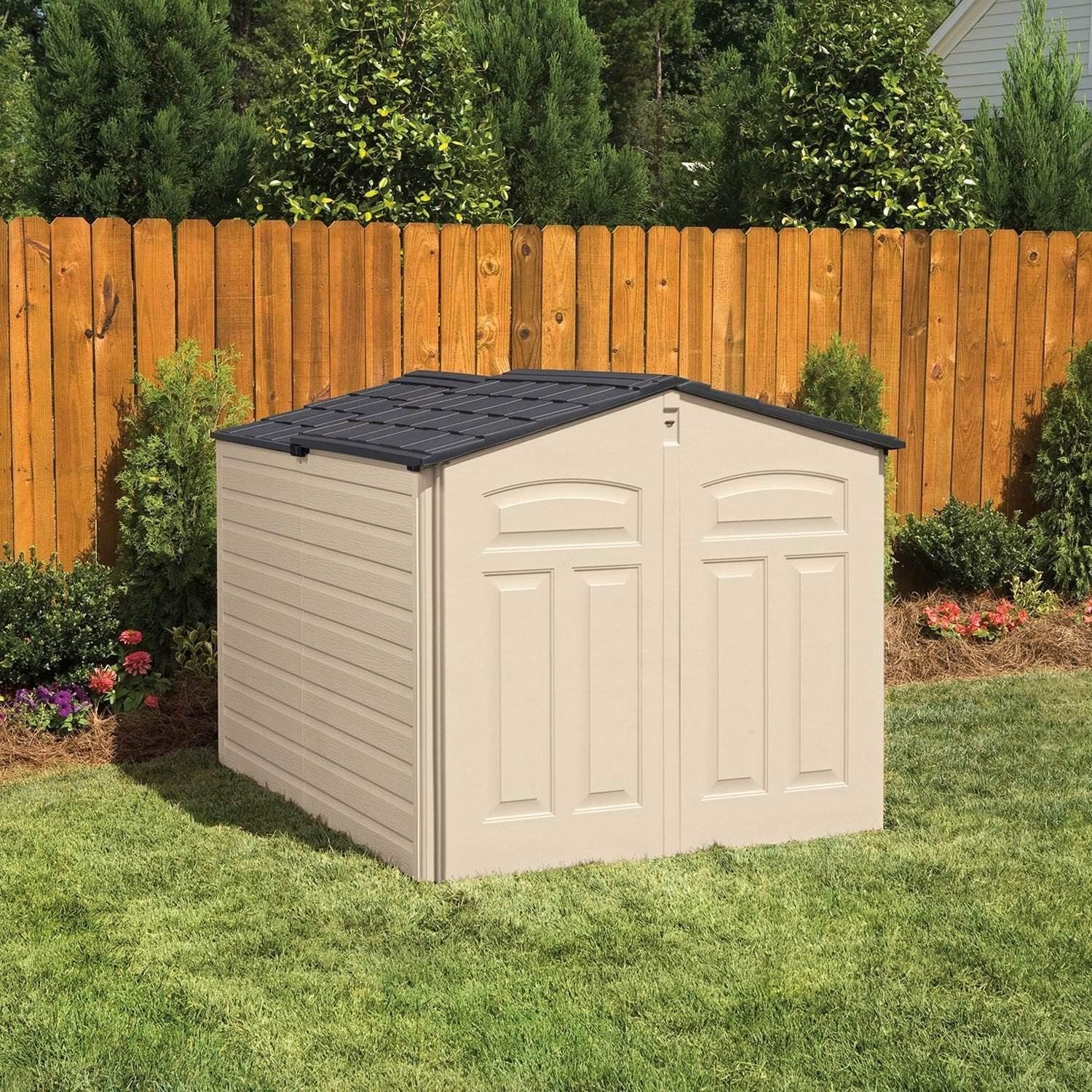 Rubbermaid Slide-Lid Resin Outdoor Storage Shed (5 x 6.5 Ft),Weather Resistant, Beige/Brown, Organization for Home/Backyard/Garden Tools/Lawn Mower/Bike Storage/Pool Supplies