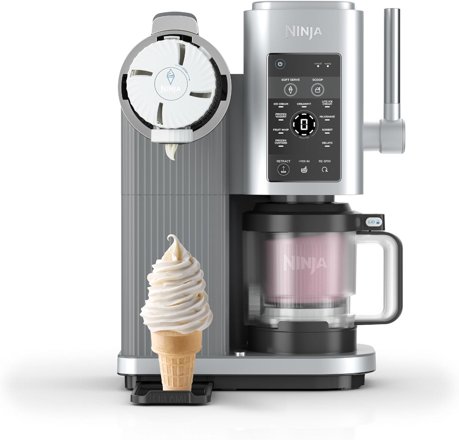 Ninja Swirl by CREAMi Sorbetière et machine à glaces avec 2 pots, 13 modes pour réaliser crèmes glacées, glaces à l’italienne, gelatos, sorbets, milkshakes, option Extra, Machine Gris platine, NC701EU