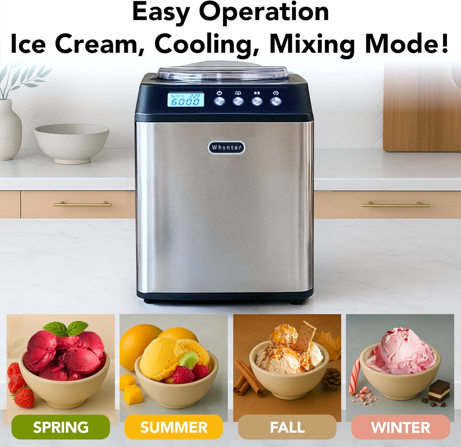 Whynter ICM-201SB 2.1 Quart Capacity Upright Automatic Compressor Ice Cream Maker with Stainless Steel Bowl in Black
