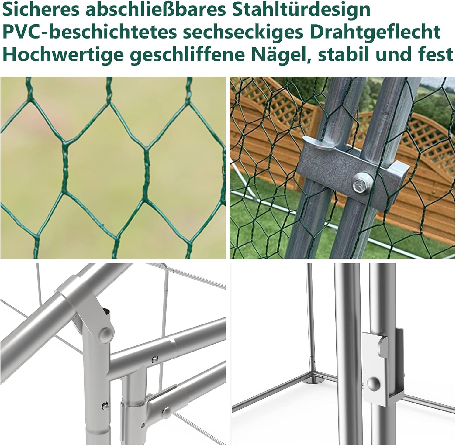 Sonnewelt Freilaufgehege 3x4x2m Hühnerstall Verzinkter Stahl Kleintierstall Hühnerhaus Dach Geflügelstall mit Sonnenschutzdach und Tür für Haustierkäfig Hühnerkäfig Vogelkäfig Kleintiere Pflanzen