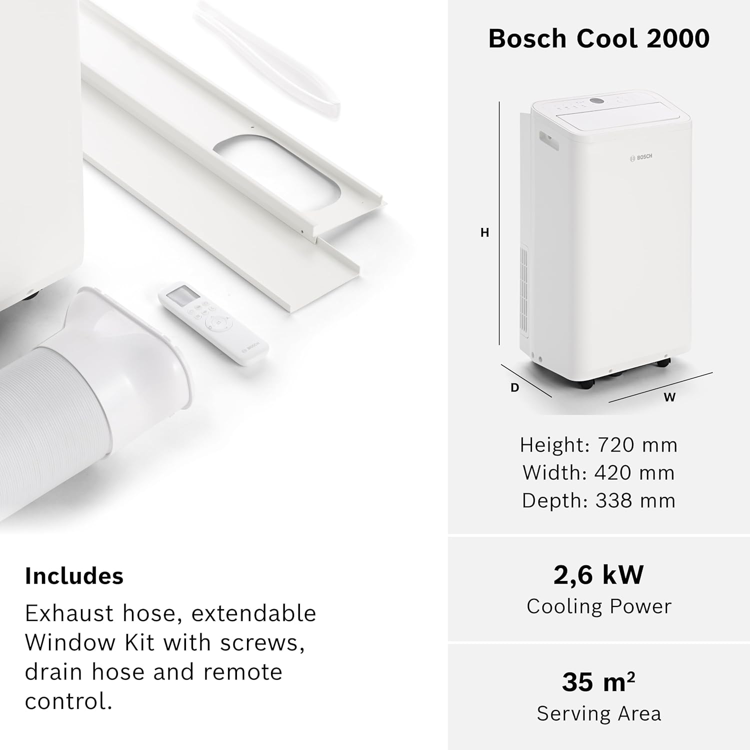 Bosch Cool 2000 Portable AC - 3-in-1: Air Conditioner