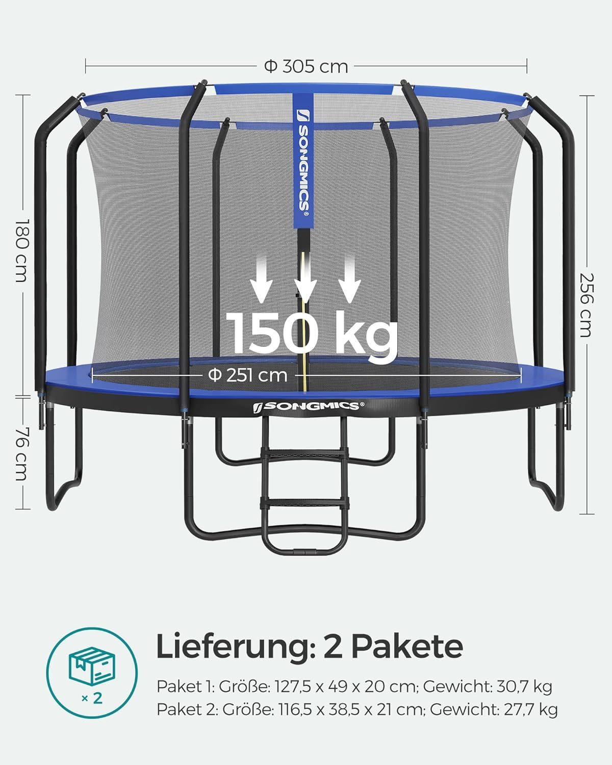 SONGMICS Outdoor Trampoline Ø 244 cm, Round Garden Trampoline with Safety Net and Ladder, Edge Cover, Padded Frame, for Children