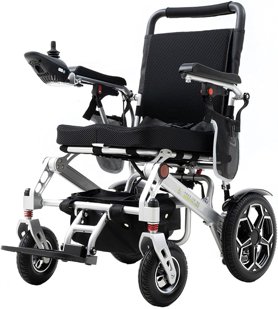 Ultra Lightweight Electric Wheelchair Folding Compact Aluminium Powerchair 20kg Travel Transit Supplied by Free To Be Mobility Equipment Silver