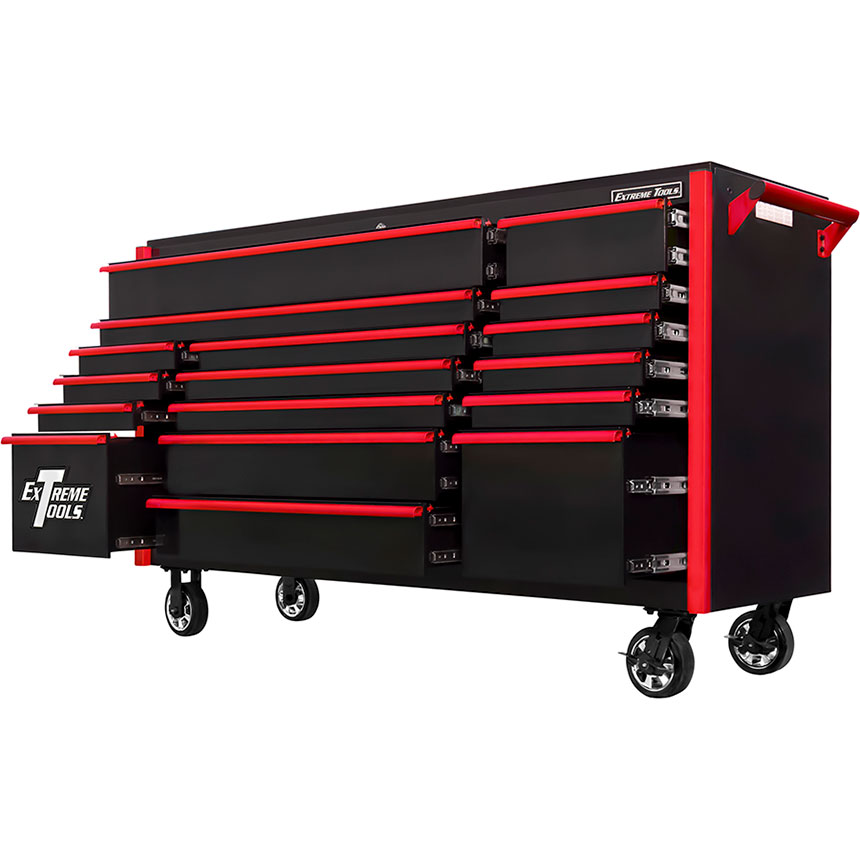 Extreme Tools® DX Series 72in W x 21in D 17 Drawer Triple Bank Roller Cabinet 100 lbs Slides