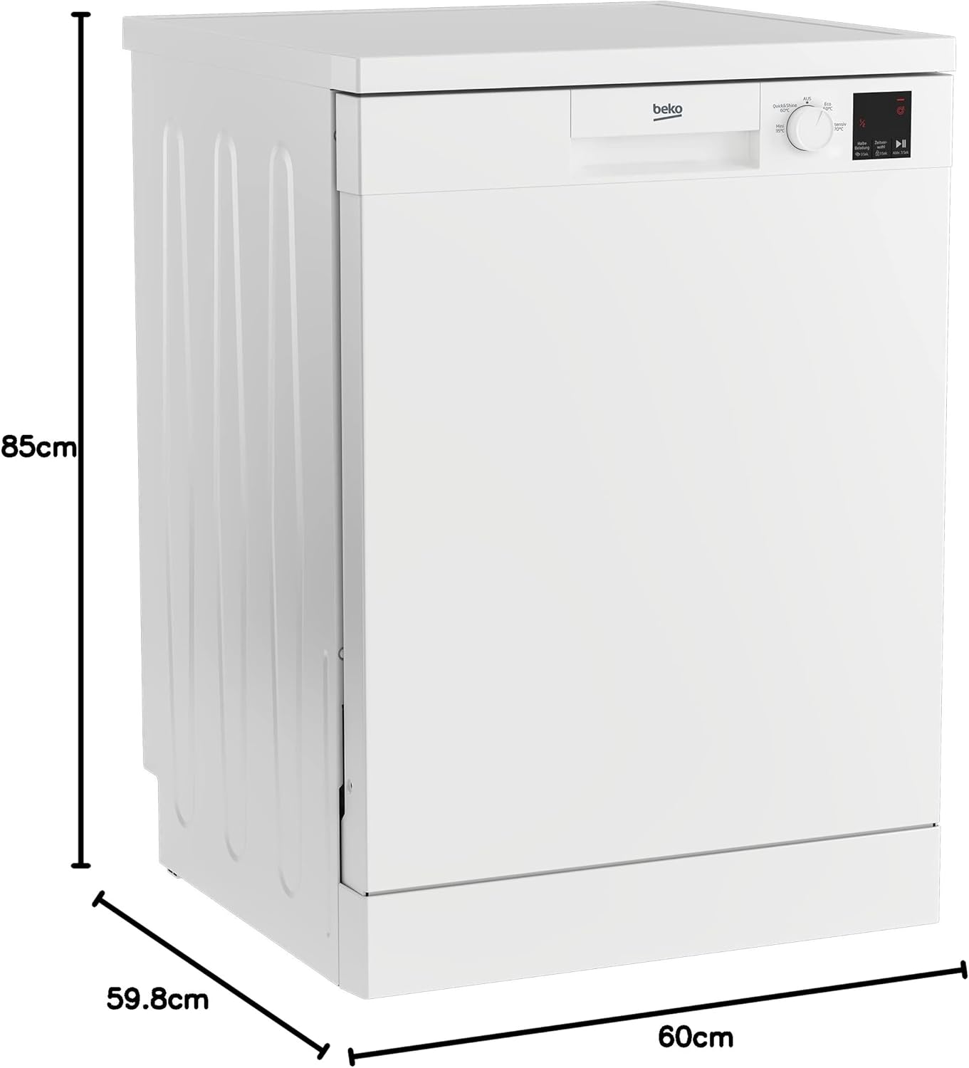 Beko DFN04321W b100 Freestanding Dishwasher 60 cm, 13 Place Settings, Undermountable, Half Load, Time Delay, Clean & Shine Program, 4 Programmes, Watersafe, White [Energy Class E]