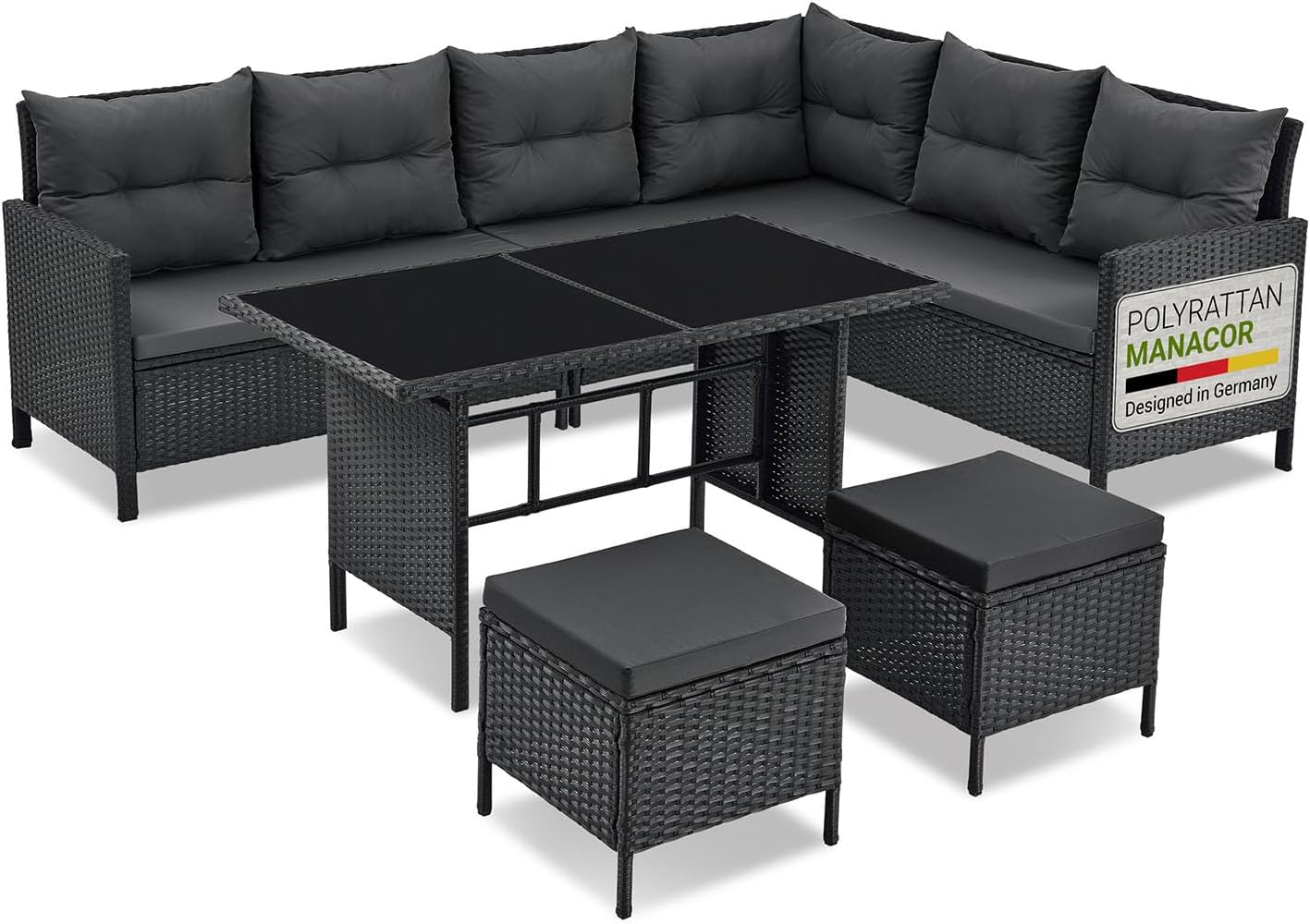 ArtLife Manacor Polyrattan Garden Furniture Set Lounge Black - 2 Cover Colours, black-creme