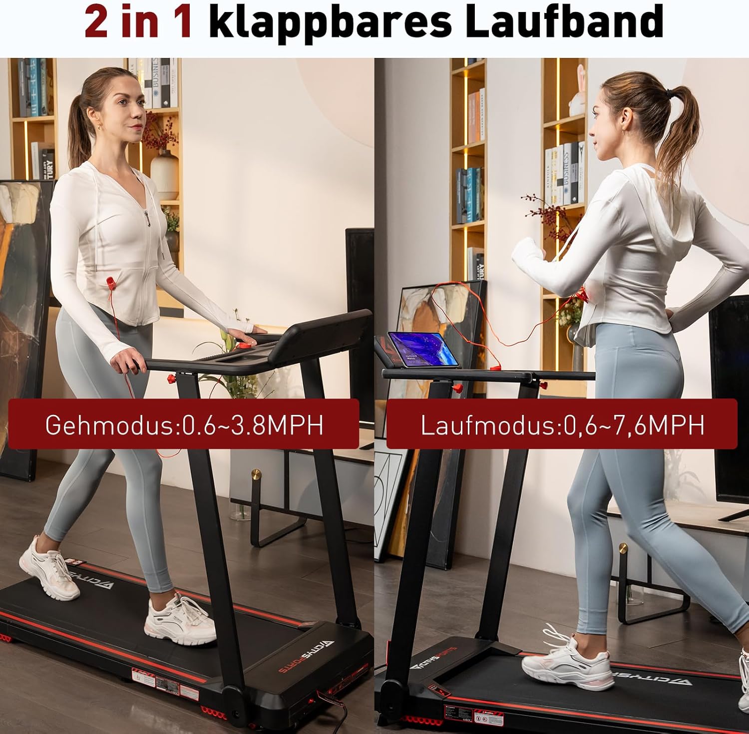CITYSPORTS Elektrisches Laufband,Klappbares Laufband für Zuhause bis 12 km/h,mit LED-Anzeige,APP und 360° Tablet Holder,kompakte Walking Pad für Zuhause und Büro