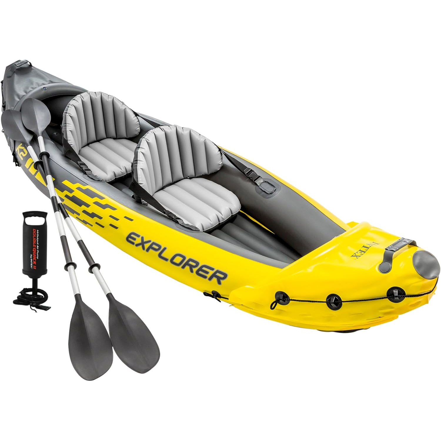 Intex Explorer K2 Kayak, 2-Person Inflatable Kayak Set with Aluminum Oars and High Output Air Pump