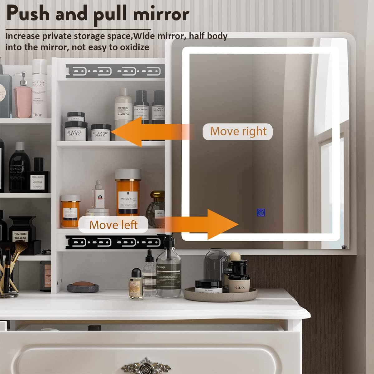 Large Vanity Table Set Makeup Vanity Dressing Table with Mirror, 4 Drawers & Shelves, Dresser Desk and Cushioned Stool Set