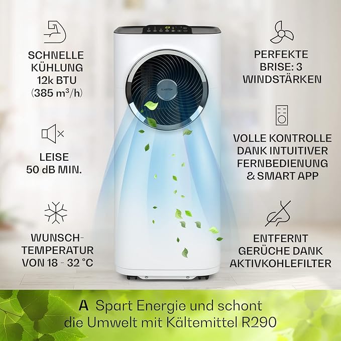 Klarstein portable air conditioner with exhaust pipe, 5-in-1 air conditioner