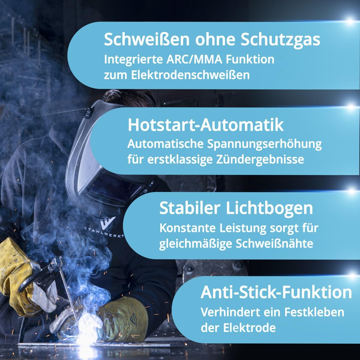 STAHLWERK welding machine 2 in 1 combo fully equipped AC/DC TIG 200 ST – TIG & MMA welding is possible up to 200 A, IGBT inverter, HF ignition, smart cooling, ideal for aluminum & steel