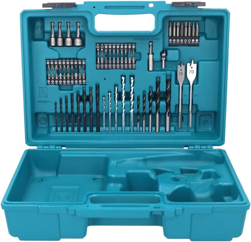 Makita DHP 482 RTX1W Akku Schlagbohrschrauber 18 V 62 Nm + 2x Akku 5,0 Ah + Ladegerät + 74 tlg. Zubehörset + Koffer