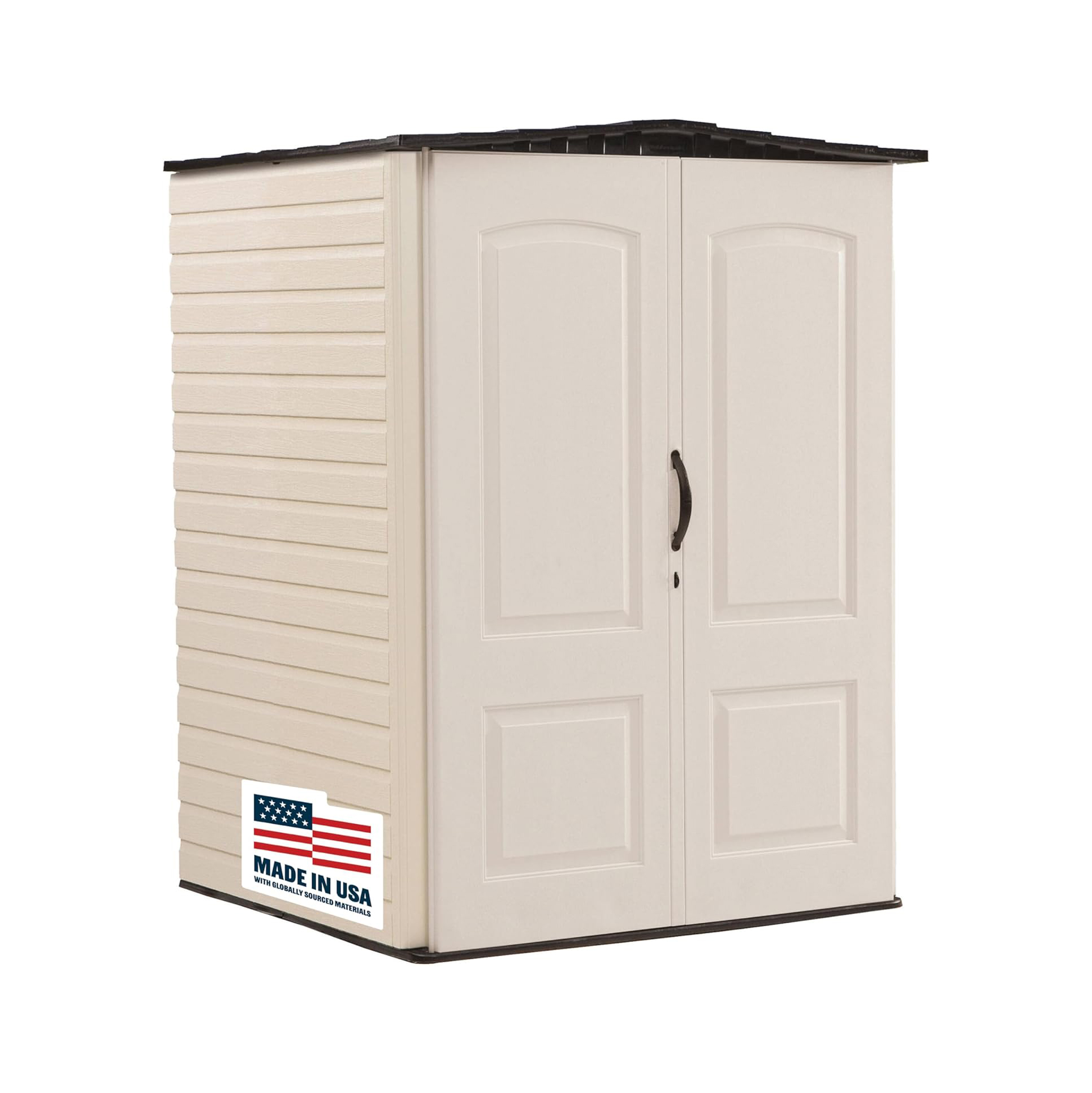 Rubbermaid Large Vertical Resin Outdoor Storage Shed With Floor (5 x 6 Ft), Weather Resistant, Brown, Organization for Home/Backyard/Garden Tools/Lawn Mower/Bike Storage/Pool Supplies