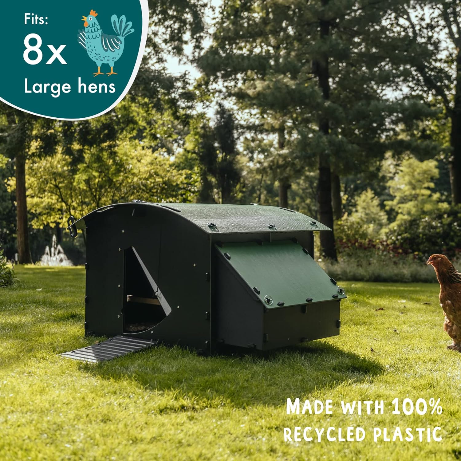Hühnerstall aus Kunststoff – 25 Jahre Garantie – Großer Hühnerstall mit Boden für 4, 6, 8 Hühner oder 15 Zwerghühner | Geeignet für große Hühner und ideal zum Brüten von Hühnern und Küken