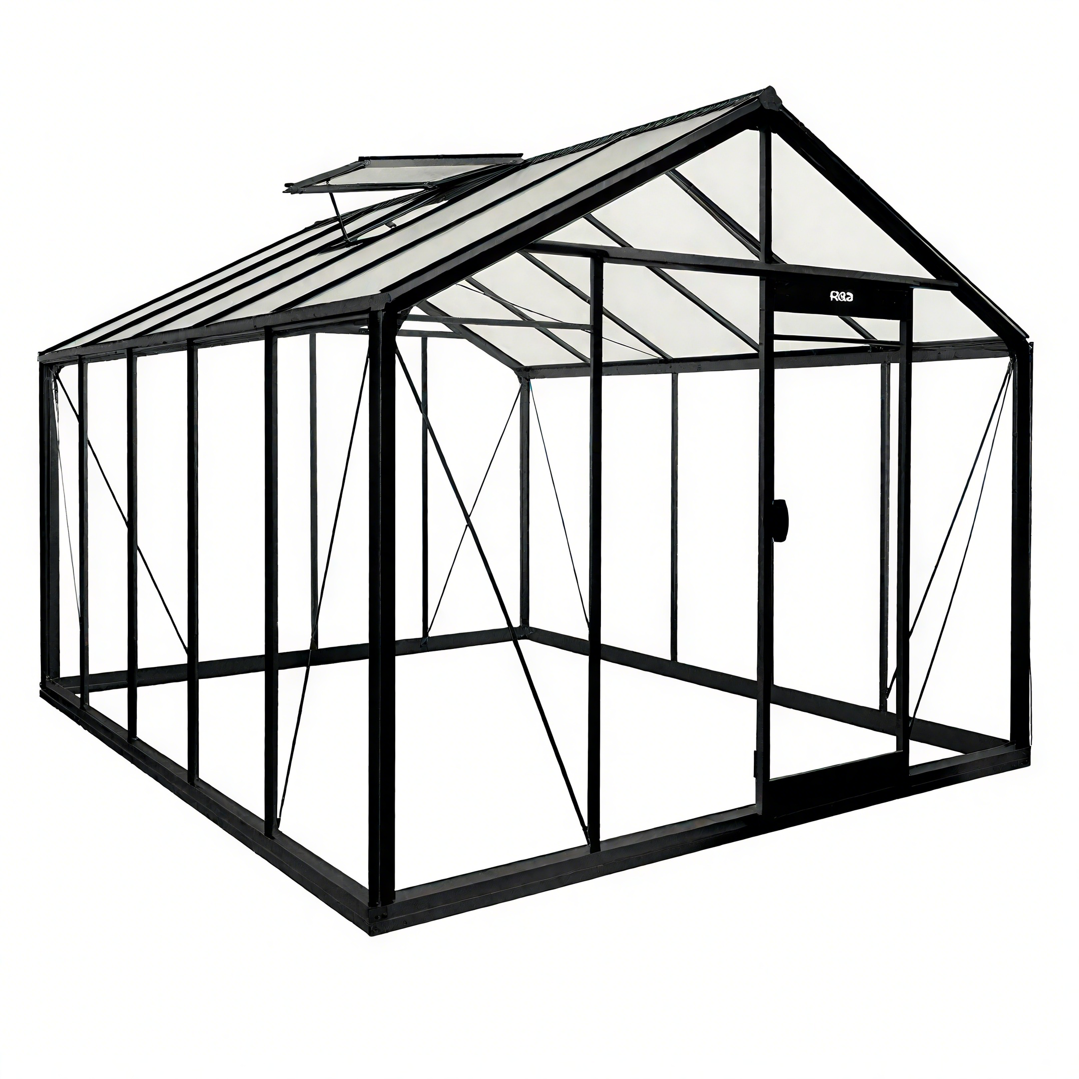 Serre Prestige 11.35m² en aluminium laqué noir et verre trempé (martelé en toiture)