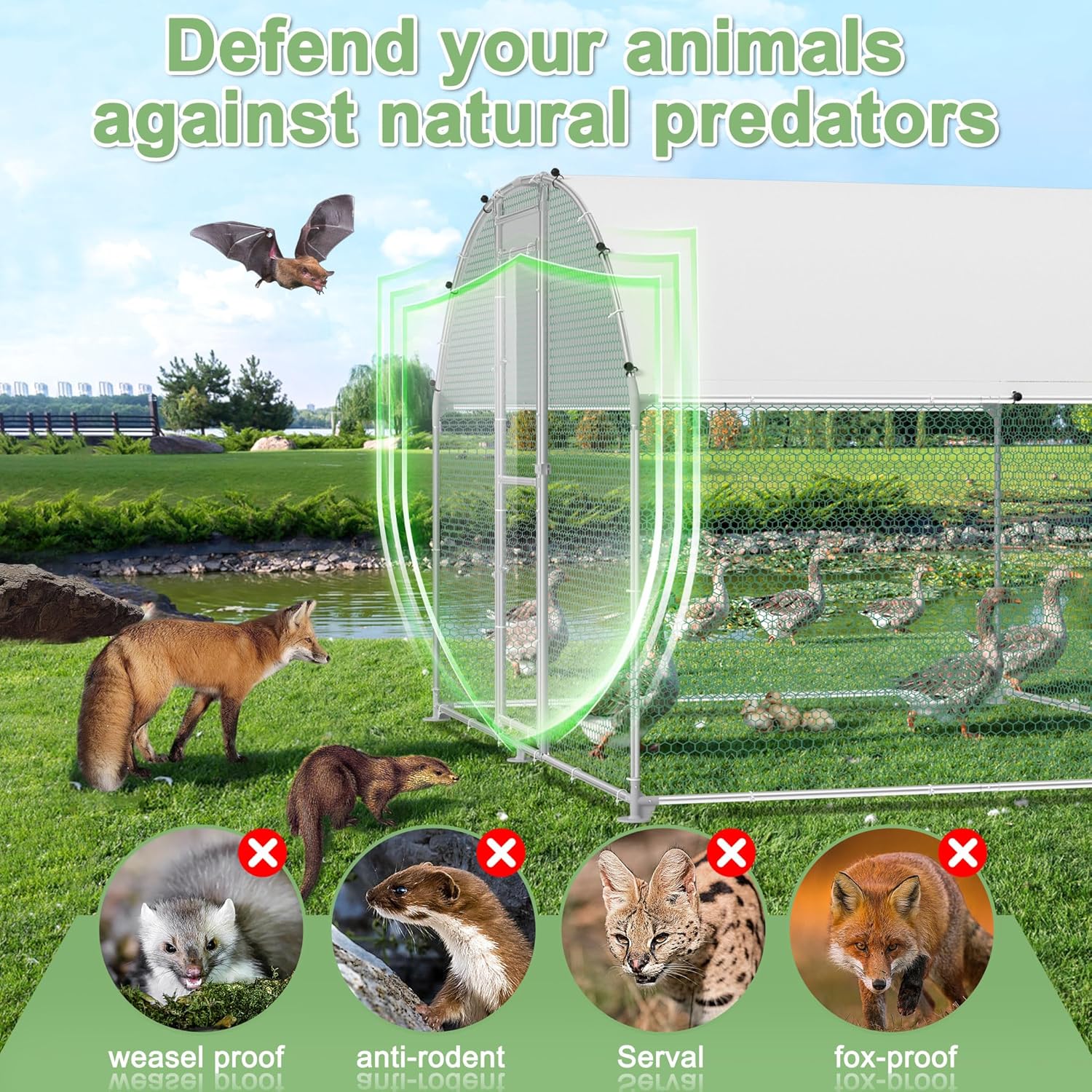 Hühnerstall 3x8m Metall Freilaufgehege Freigehege, Geflügelstall Kleintiere, Verzinkter Stahlrahmen mit PE Dach, Bogenaufsatz