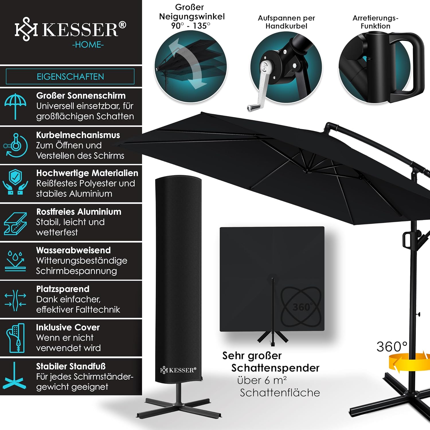 KESSER® Holly Parasol Rectangular with Cover