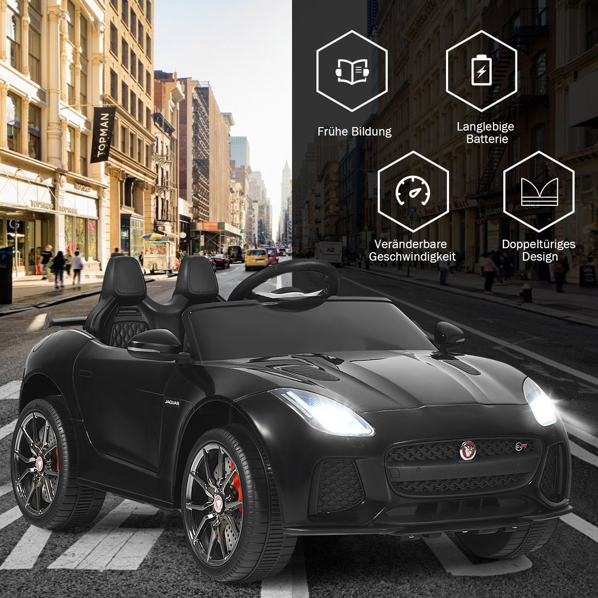 COSTWAY Elektro-Kinderauto Jaguar, mit Geschichten & Musik