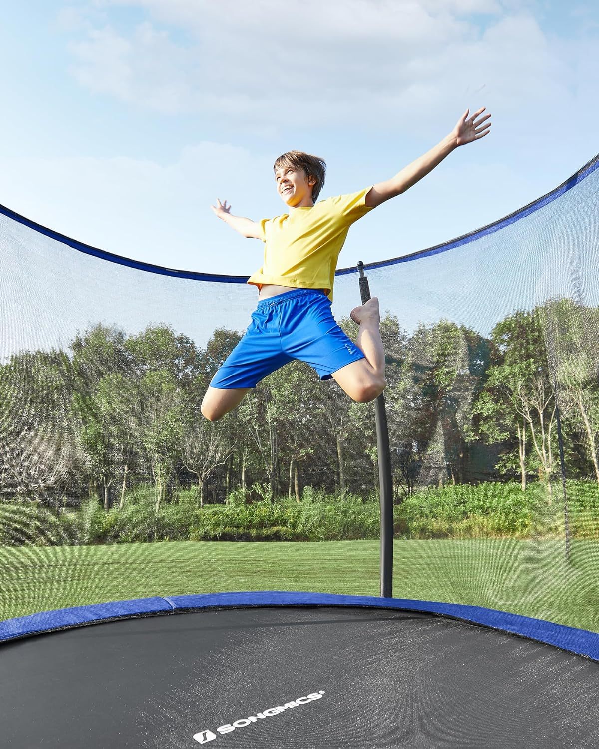 SONGMICS Outdoor Trampoline Ø 366 cm, Round Garden Trampoline for Children with Safety Net, Edge Cover, Ladder and Padded Poles