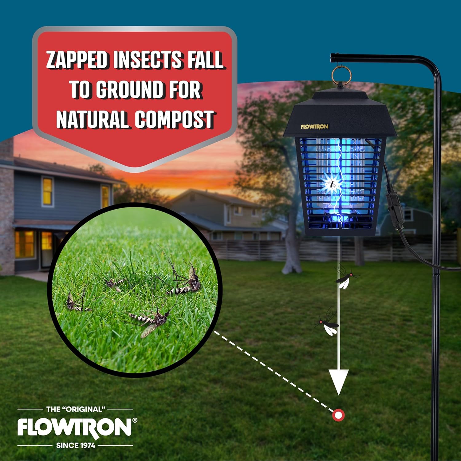 Flowtron Electric Bug Zapper 1/2 Acre Outdoor Insect Control with Dual Lure Method, 15W UV Light & Octenol Attractant for Fly & Mosquito, 5600V Kill Grid, Made in USA, UL Certified