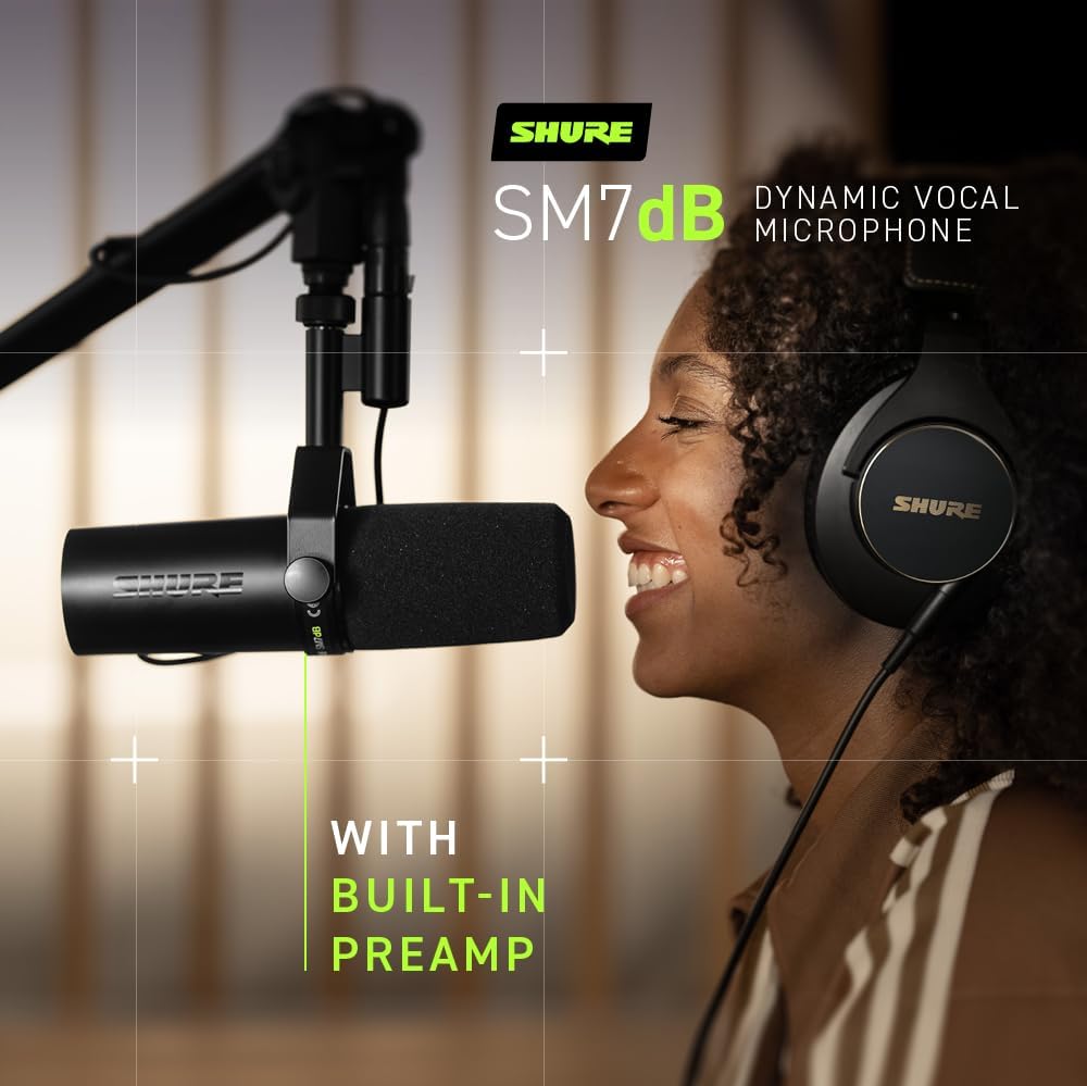 Shure SM7B Microphone Dynamique Cardioïde, Son Doux et Chaleureux pour Le Broadcast, Le Podcast ou L’Enregistrement