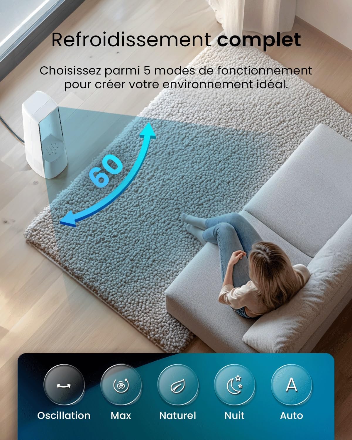 Pro Breeze Bladeless Tower Fan - 101cm Smart Tower Fan - WiFi - Ultra Quiet with Remote Control, LED Display, 6 Speeds, 5 Modes and 60° Oscillation