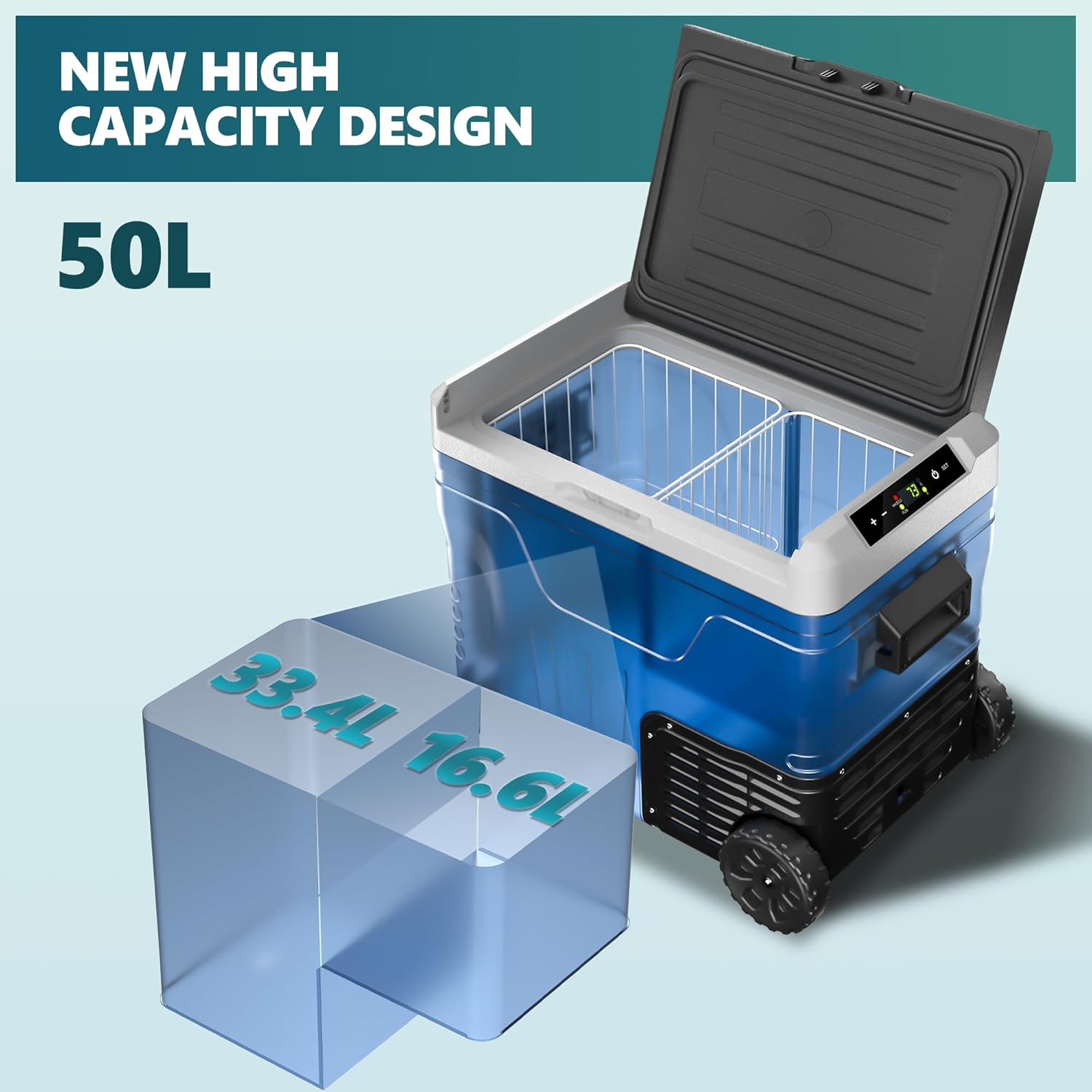 EUHOMY 12V Car Refrigerator, 35L Camping fridge, Portable Freezer 12V/24V DC 220-240V AC, Car Fridge -20℃~20℃ with APP control, Cooler with Wheels & 2 Baskets for Travel,Camping,RV [Energy Class E]