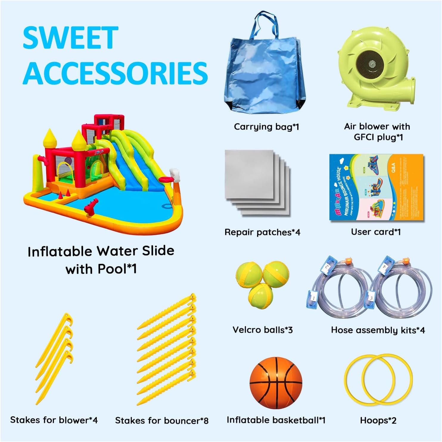 Inflatable Bounce House with Slides, Inflatable Water Slide for Kids Backyard, Bounce Water Prak with Air Blower, Splash Pool, Water Cannon, Climbing Wall, Outdoor Backyard Water Park