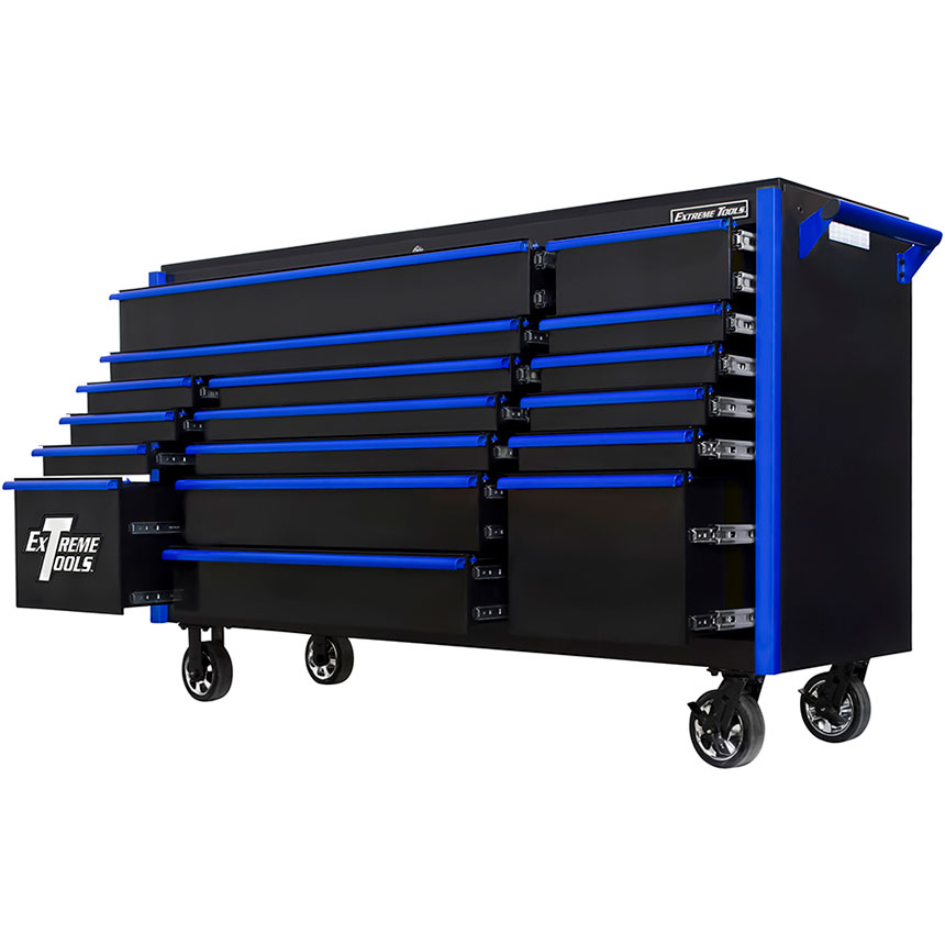 Extreme Tools® DX Series 72in W x 21in D 17 Drawer Triple Bank Roller Cabinet 100 lbs Slides