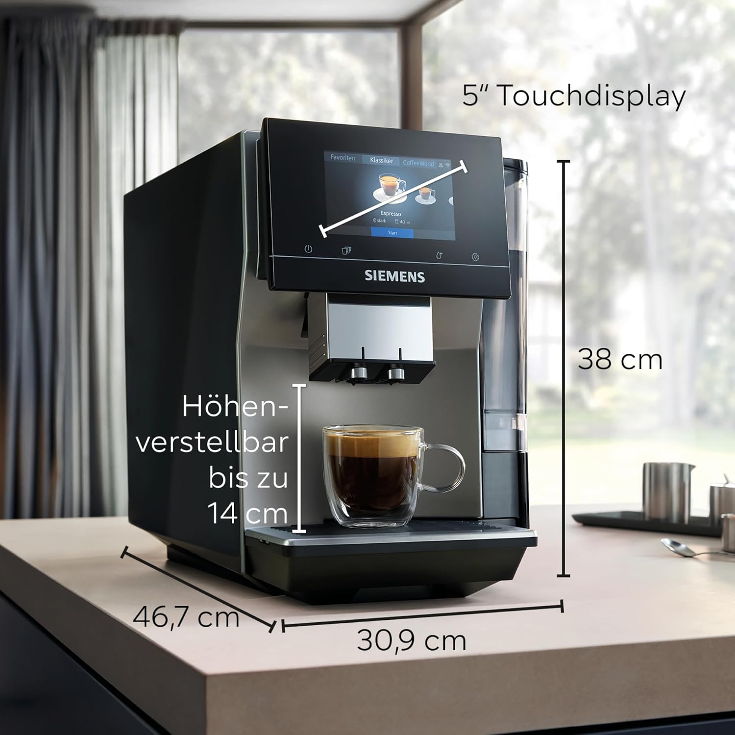 Siemens EQ700 Classic TP715D01 Fully Automatic Coffee Machine, App Control, Cold Brew, Intuitive Full-Touch Display, Up to 10 Individual Coffee Creations as Favourites, Automatic Steam Cleaning, 1500