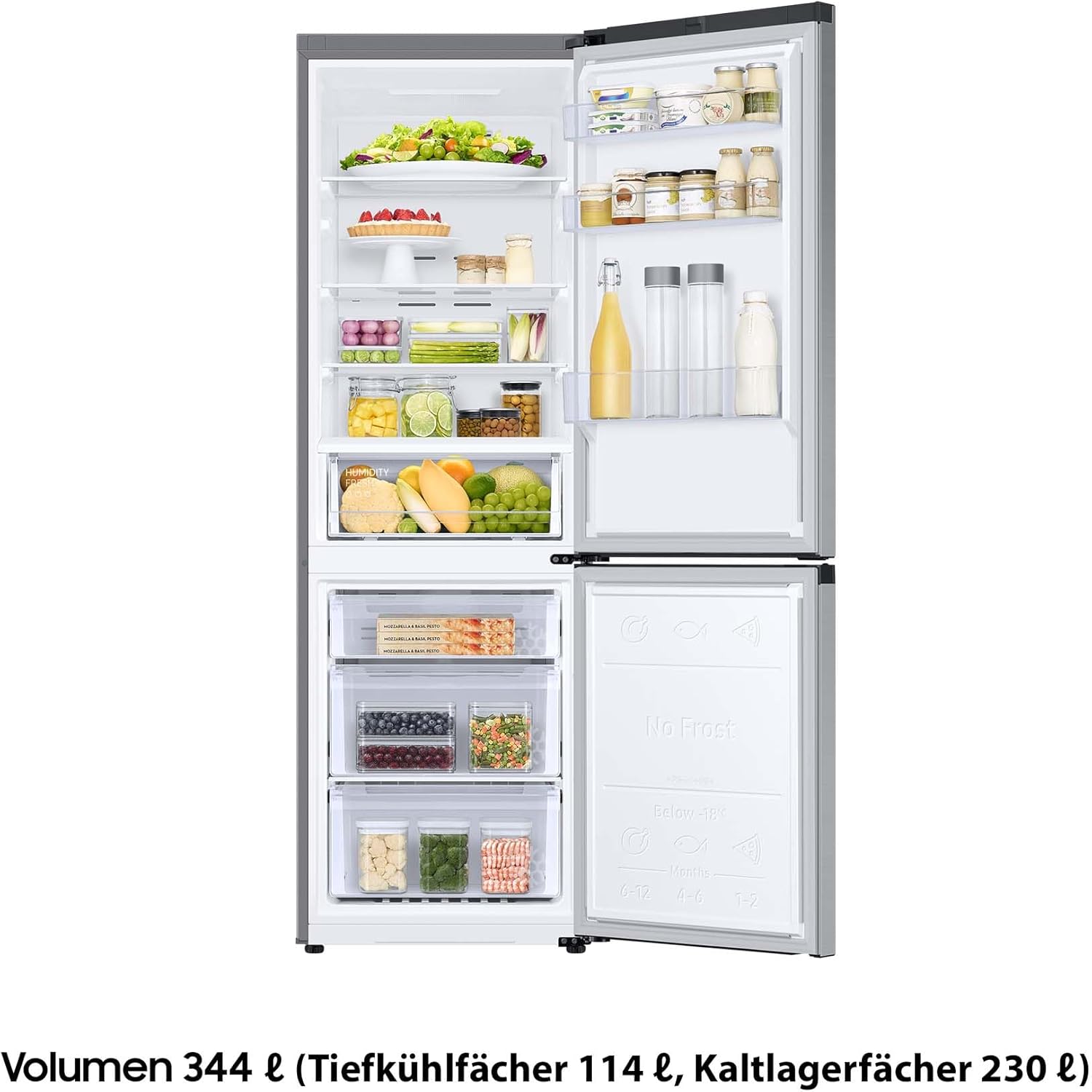Samsung Fridge-Freezer, Fridge Freezer, 185 cm, 344 L Total Volume, 114 L Freezer, AI Energy Mode, Stainless Steel Look, RL34C600CSA/EG [Energy Class C]