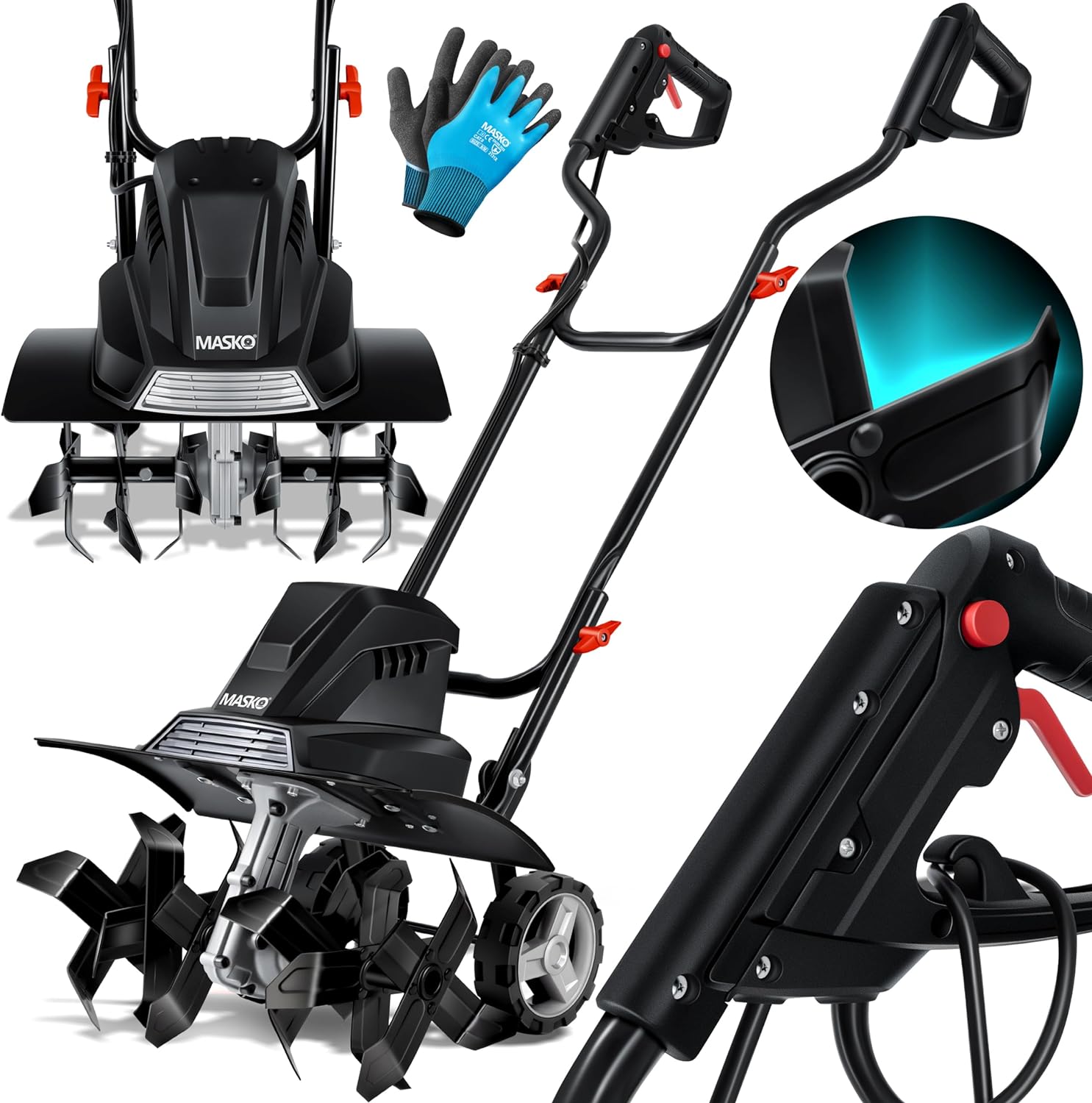 MASKO Electric tiller 1500 Watts | 45cm Working Width, 20cm Working Depth | Weeder | Strawberry Tiller | Cultivator | Garden Milling Machine | Electric hoe, Orange