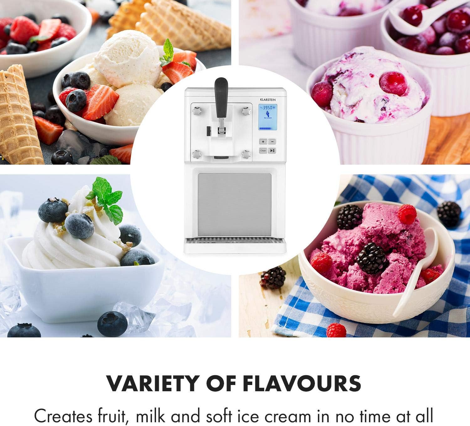 Klarstein Sweet Sundae- Ice Cream Machine, 1.5 Litres, with Self-Cooling Compressor, 200 Watts, Dispensing System, 3 Hour Auto-Cooling Function, Automatic Cleaning System, Stainless Steel