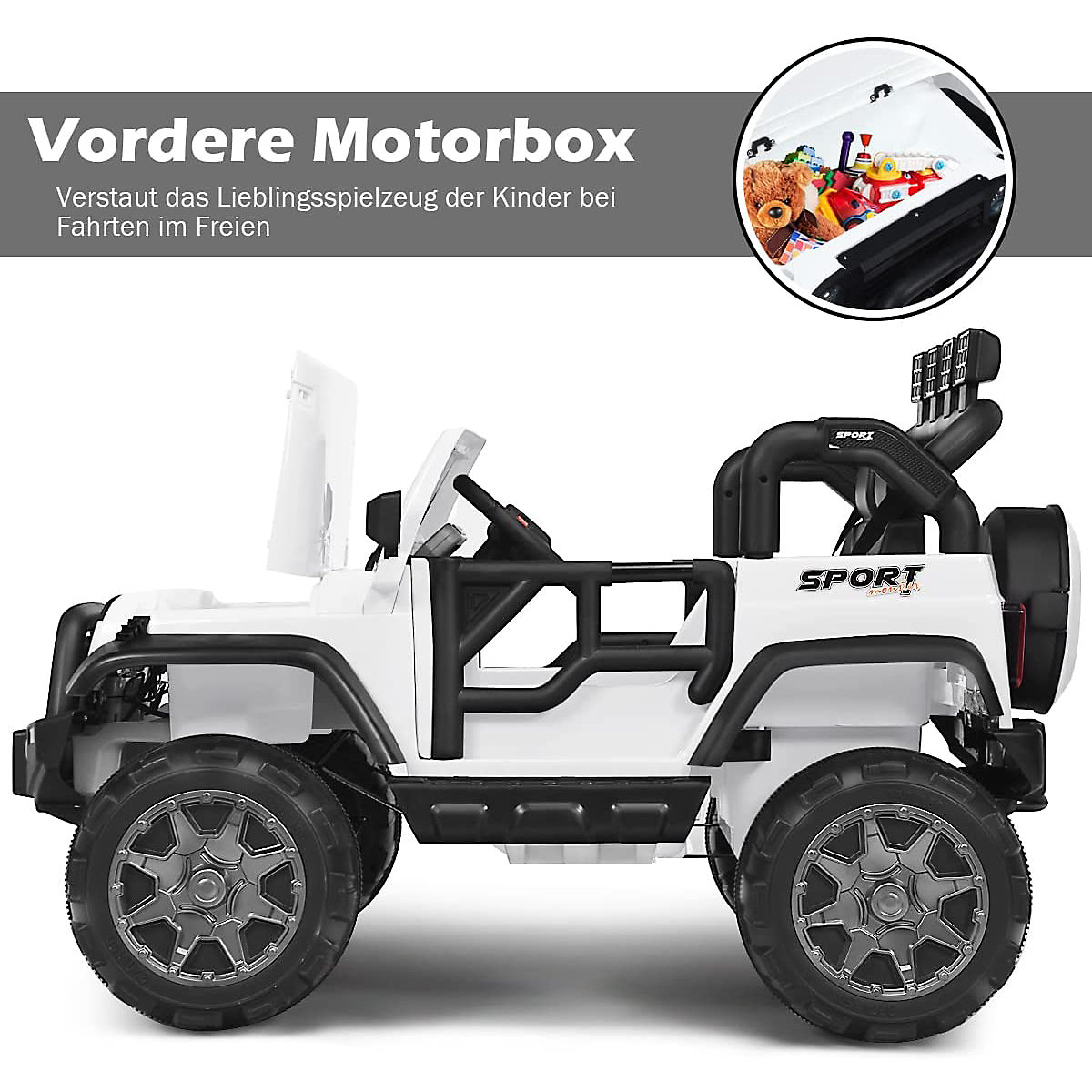 Elektroauto Jeep 2 Sitzer mit 3 Geschwindigkeiten wei