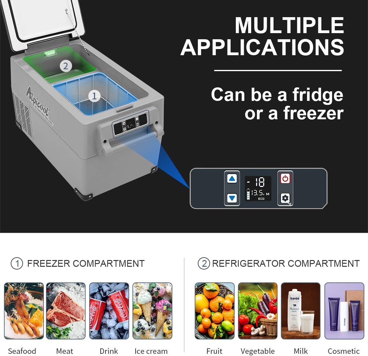 Alpicool CF35 35L Compressor Car Refrigerator, Portable Camping Fridge DC 12v Freezer for TruckCampervanRVBoat, -20℃ to 20℃ [Energy Class C]