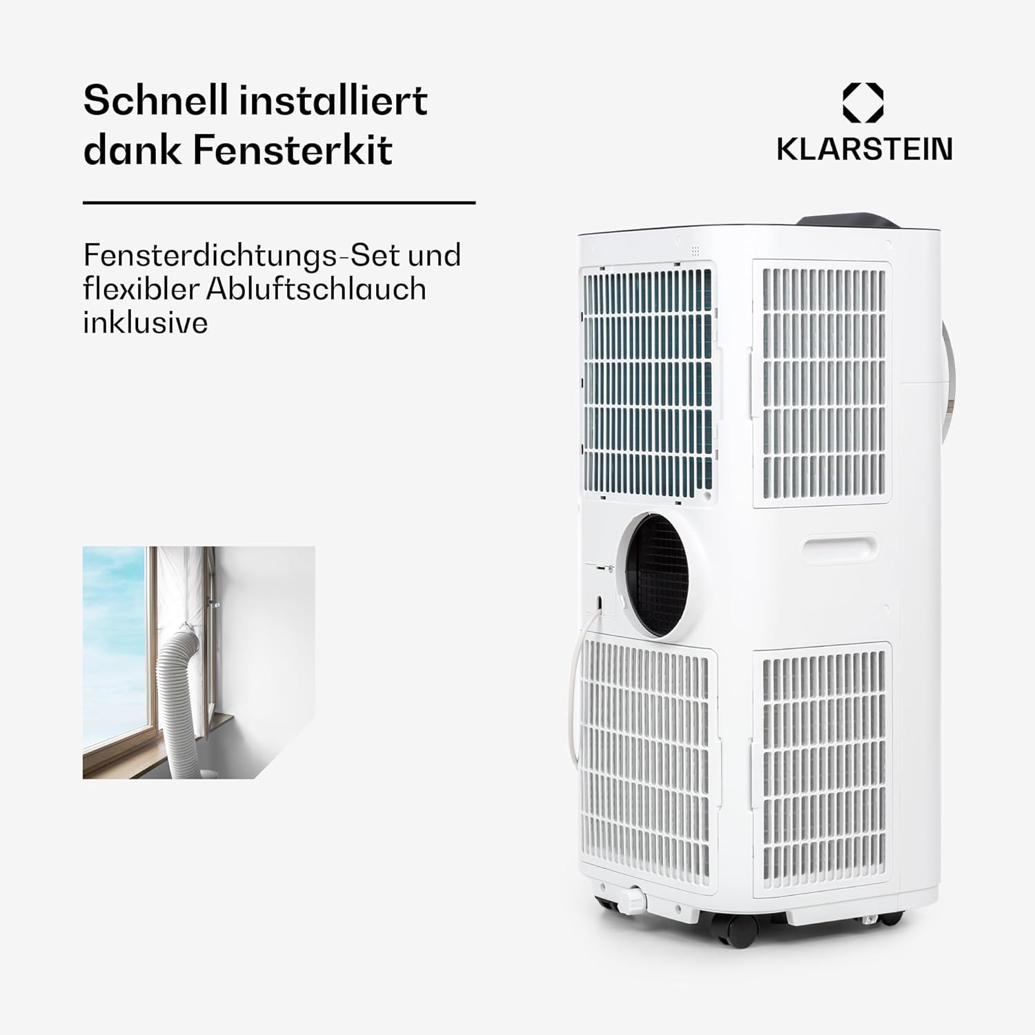 Klarstein Mobile Air Conditioner, 5-in-1 Air Conditioner, Fan, Dehumidifier, Air Purifier & Night Mode, App Control, Home Air Conditioner with Exhaust Hose, Air Conditioner, 10,000 BTU White [Energy Class A]