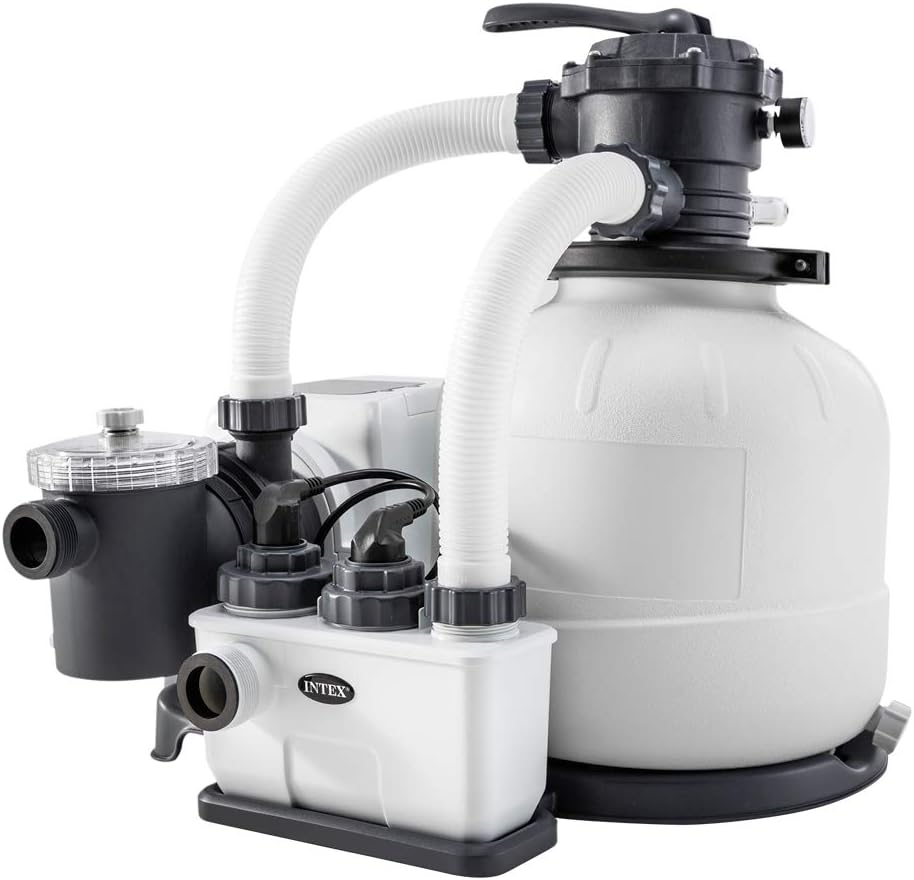 Intex 26676 – Sandfilterpumpe Krystal Clear mit Salzwassersystem, Wasserfluss 7900 L/h, Systemfluss 6000 L/h, für Pools bis maximal 32200 L, Kunststoff, Weiß