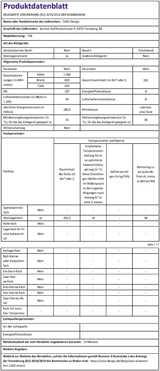 Caso WineComfort 380 Smart - Wine Refrigerator [Energy Class G]