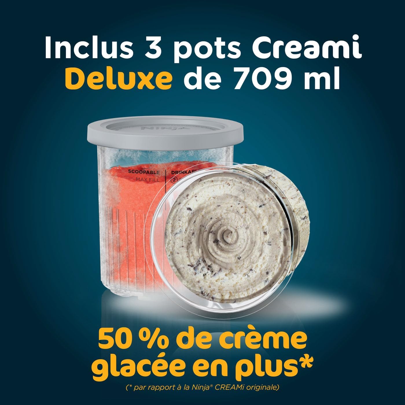 Ninja CREAMi Deluxe Sorbetière machine à desserts glacés 3 bacs, 10 fonctions,crème glacée, sorbets,yaourts glacés, des milkshakes, des slush et plus encore, option de saveur 2 en 1, argent, NC501EU