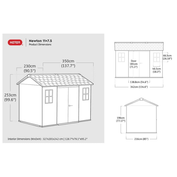 Newton 11x7.5 Storage Shed - Grey