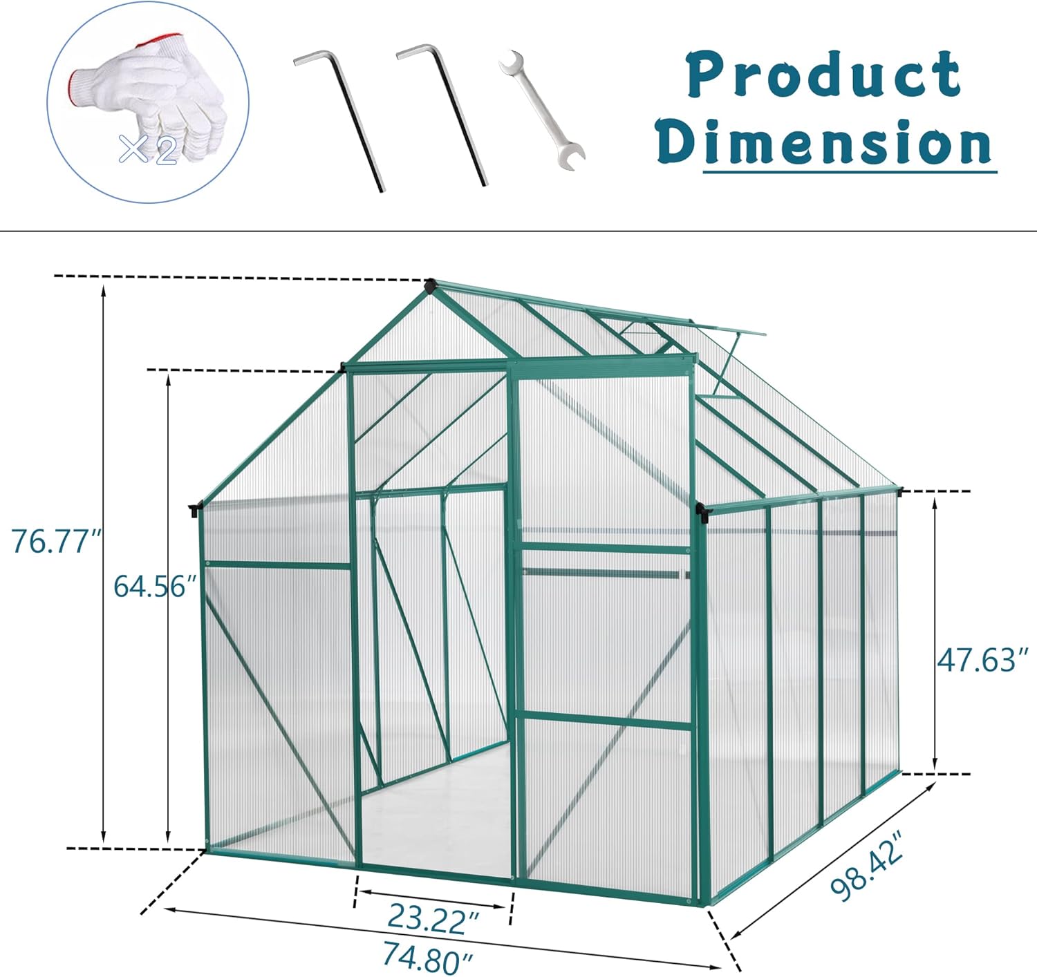 6x8 FT Polycarbonate Greenhouse with Sliding Door and Adjustable Roof