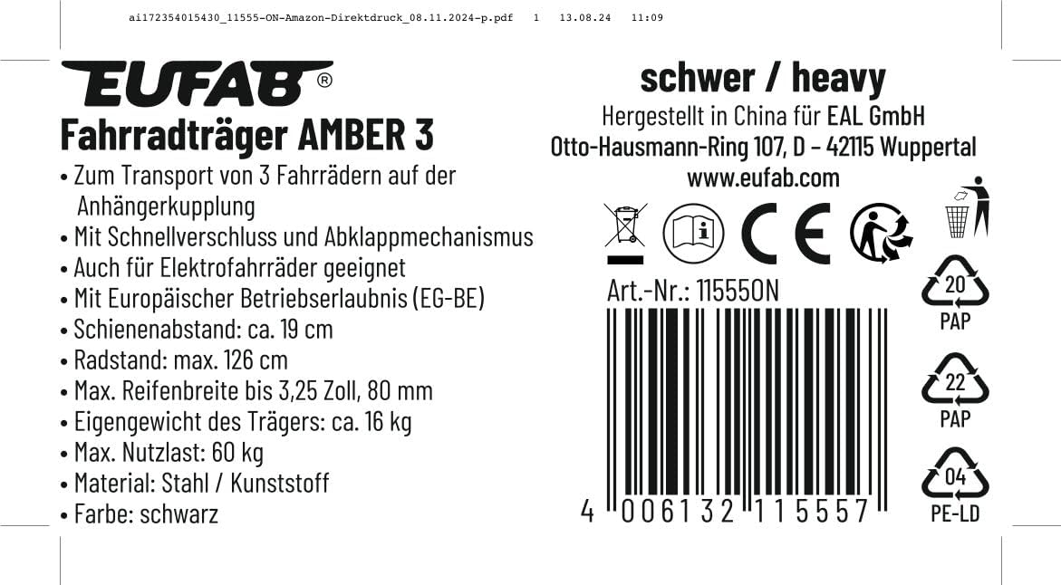 EUFAB 11555 Bicycle Rack Amber III