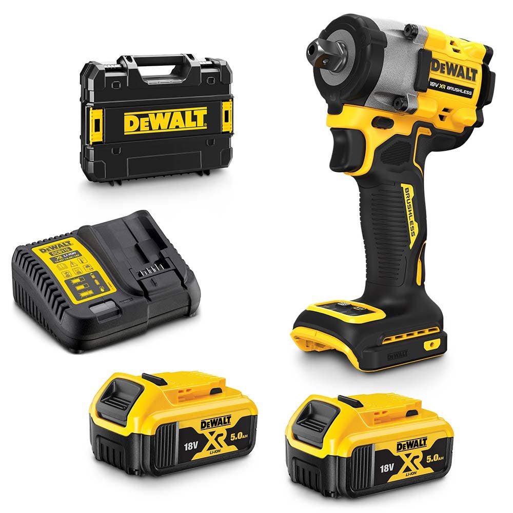 DEWALT 18V Brushless 2 x 5.0Ah 1/2" Compact Wrench Detent Pin Kit DCF922P2T-XE