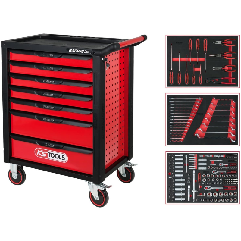 KS Tools RacinGline 826.7215 Workshop Trolley with 7 Drawers and 215 Premium Tools Black / Red