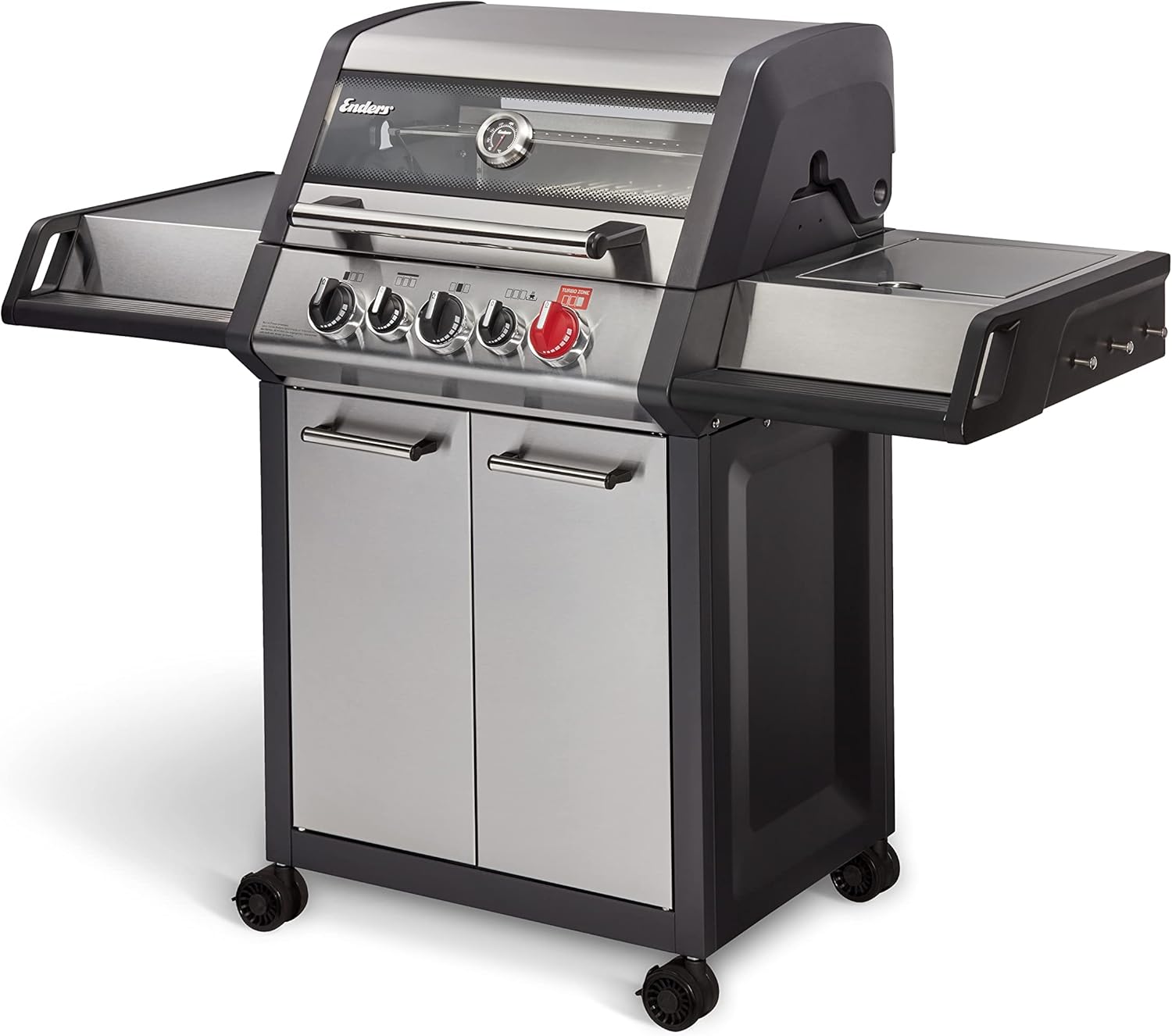 Enders® Monroe Pro Black 4 IK Turbo Gas Grill, 4-Burner, Infrared Back Burner, Side Burner, Enamelled Cooking Hood, Switch Grid™, Heat Range Burning System, 800 °C Turbo Zone™, Simple Clean™