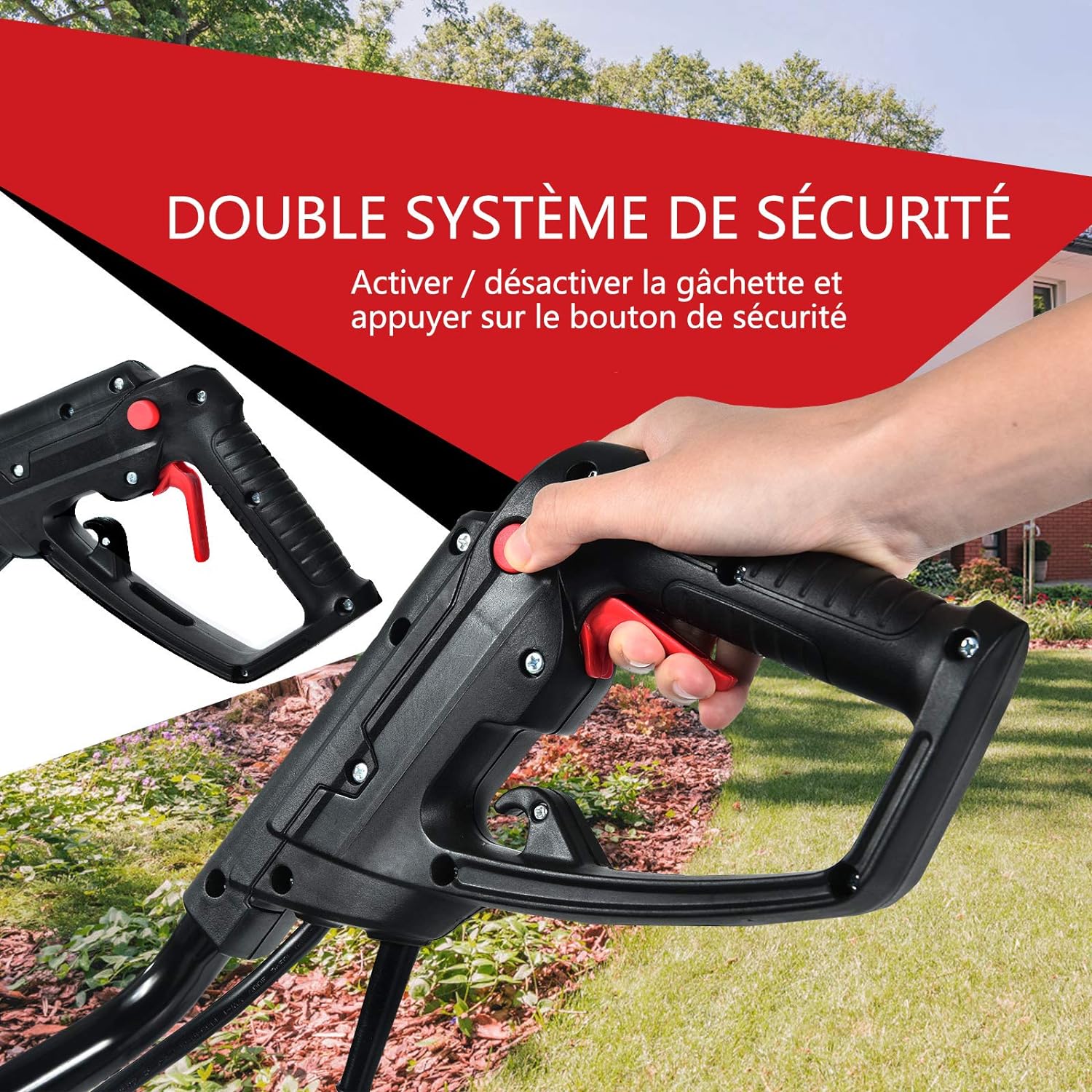 COSTWAY Electric Tiller 1500W Working Depth 22CM Width 43CM with Foldable Handle and Adjustable Wheels 6 Blades for Gardening and Weeding