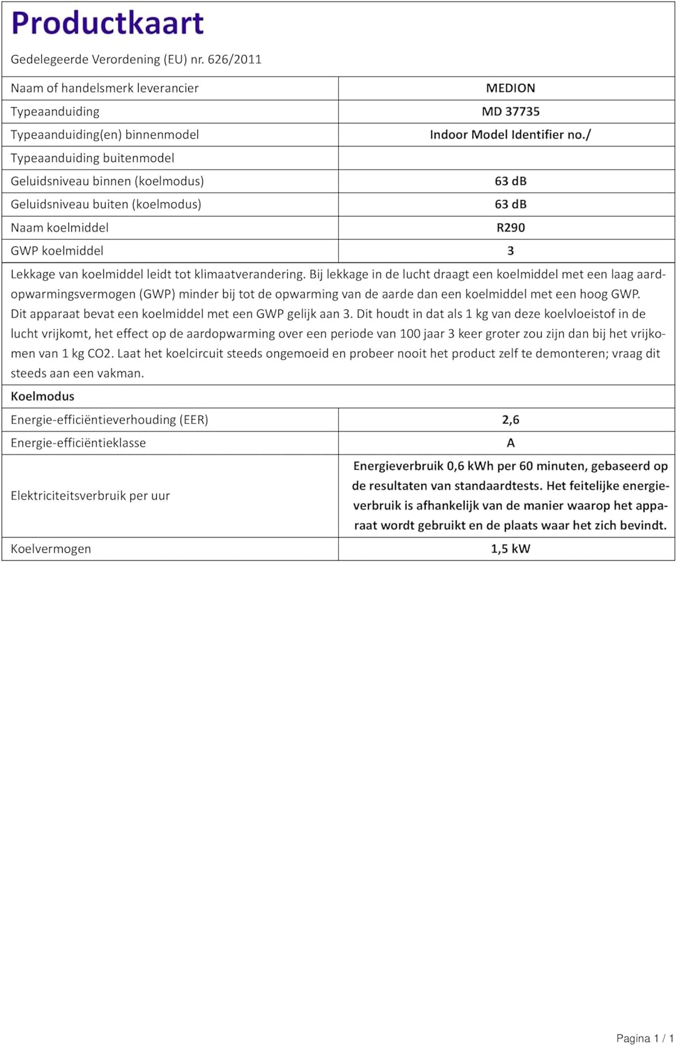 MEDION P502 Smart Split Air Conditioner