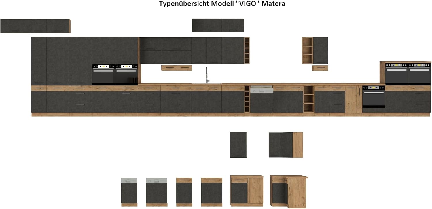 Vigo Matera Lancelot Corner Kitchen Unit 210 x 350 cm Grey