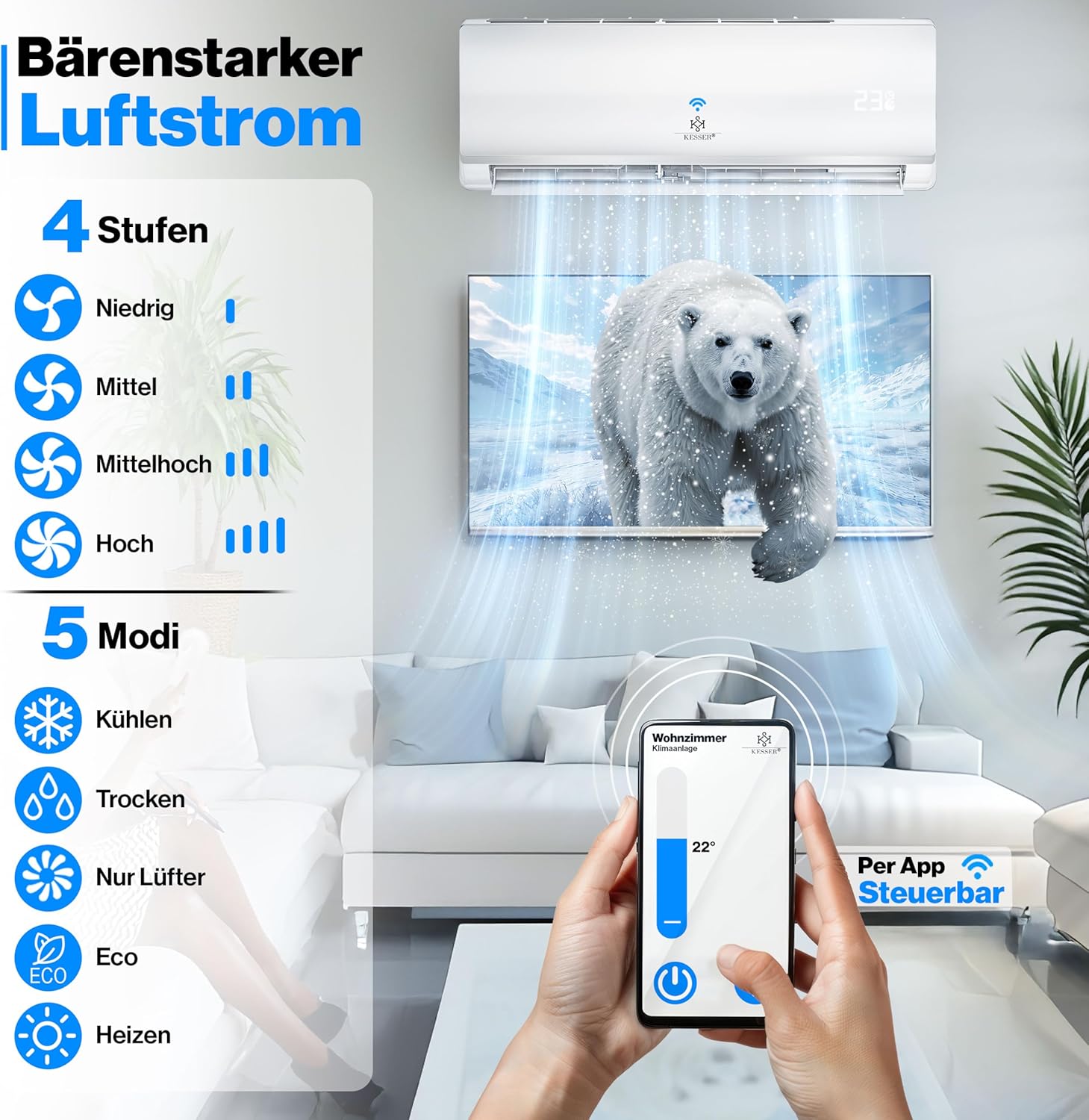KESSER® Split Air Conditioning Set with WiFi / App Function - Cooling A++ + / Heating A+