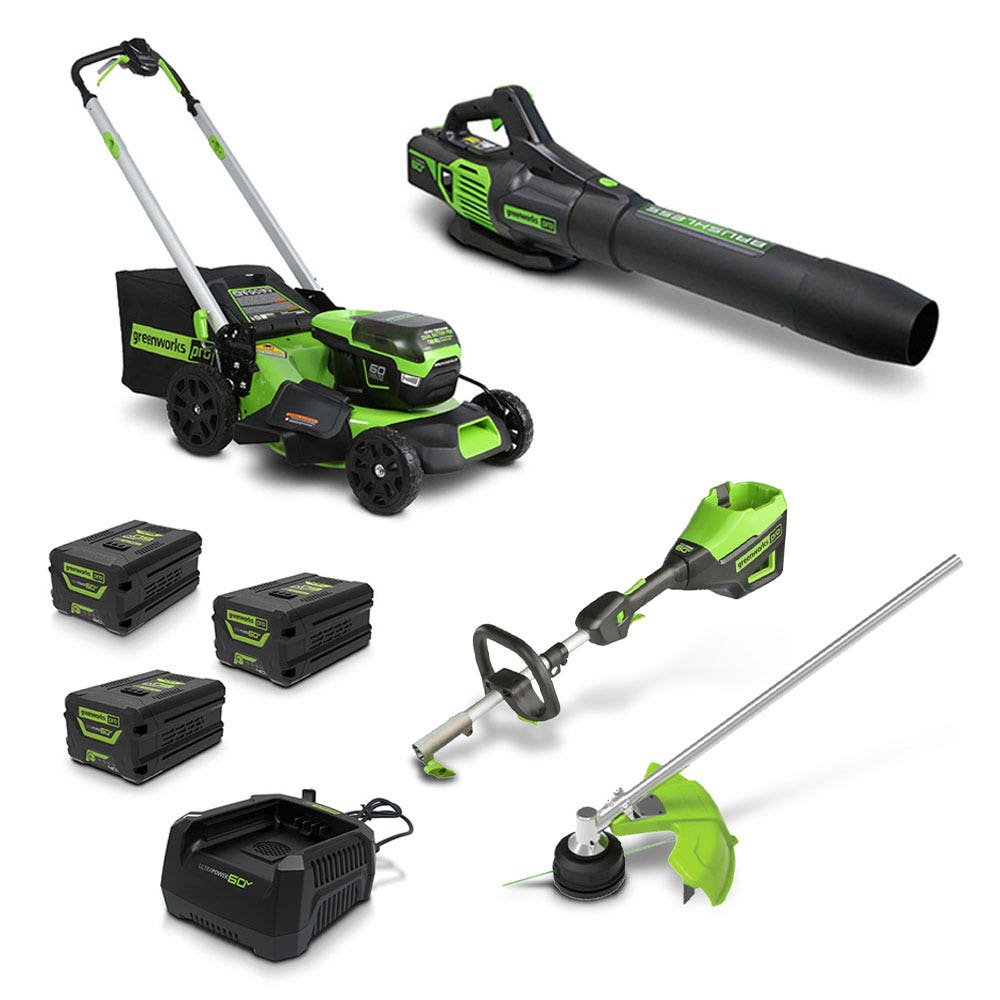 GREENWORKS 60V 1x6.0Ah / 2x4.0Ah Lawn Mower + Blower + Multi Tool Kit 1305307AUVT